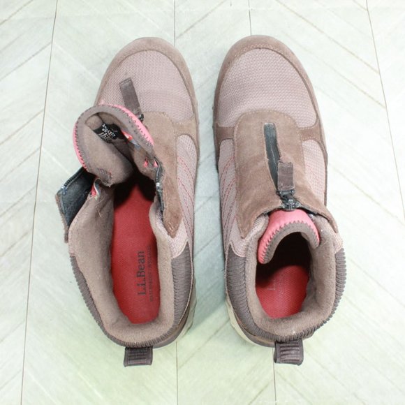 LL Bean Snow Sneaker Brown Suede Front Zip Insulated Winter Boots 9.5 Wide - Picture 7 of 9